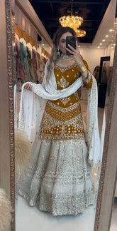 Lovely Golden Chinon Silk Sequence Work Top With Lehenga